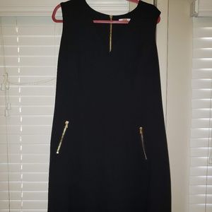 Calvin Klein Black Flare Dress with Gold Accents